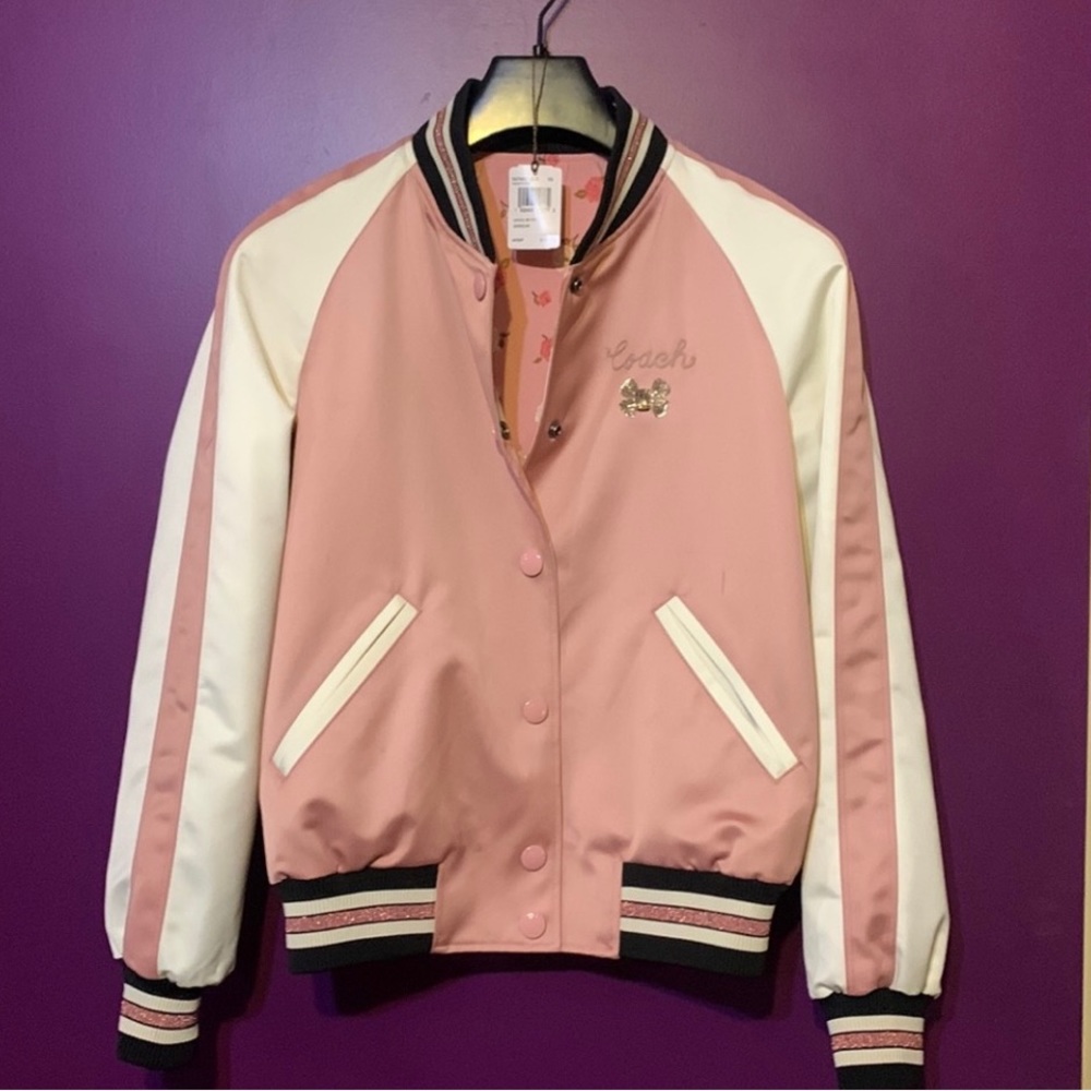 Coach reversible pink silk & floral jacket